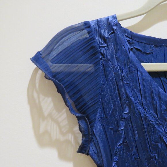 KOMAROV Crinkle Textured Satin Twirl Dress Royal Blue Feminine Evening Elegant - Picture 5 of 16